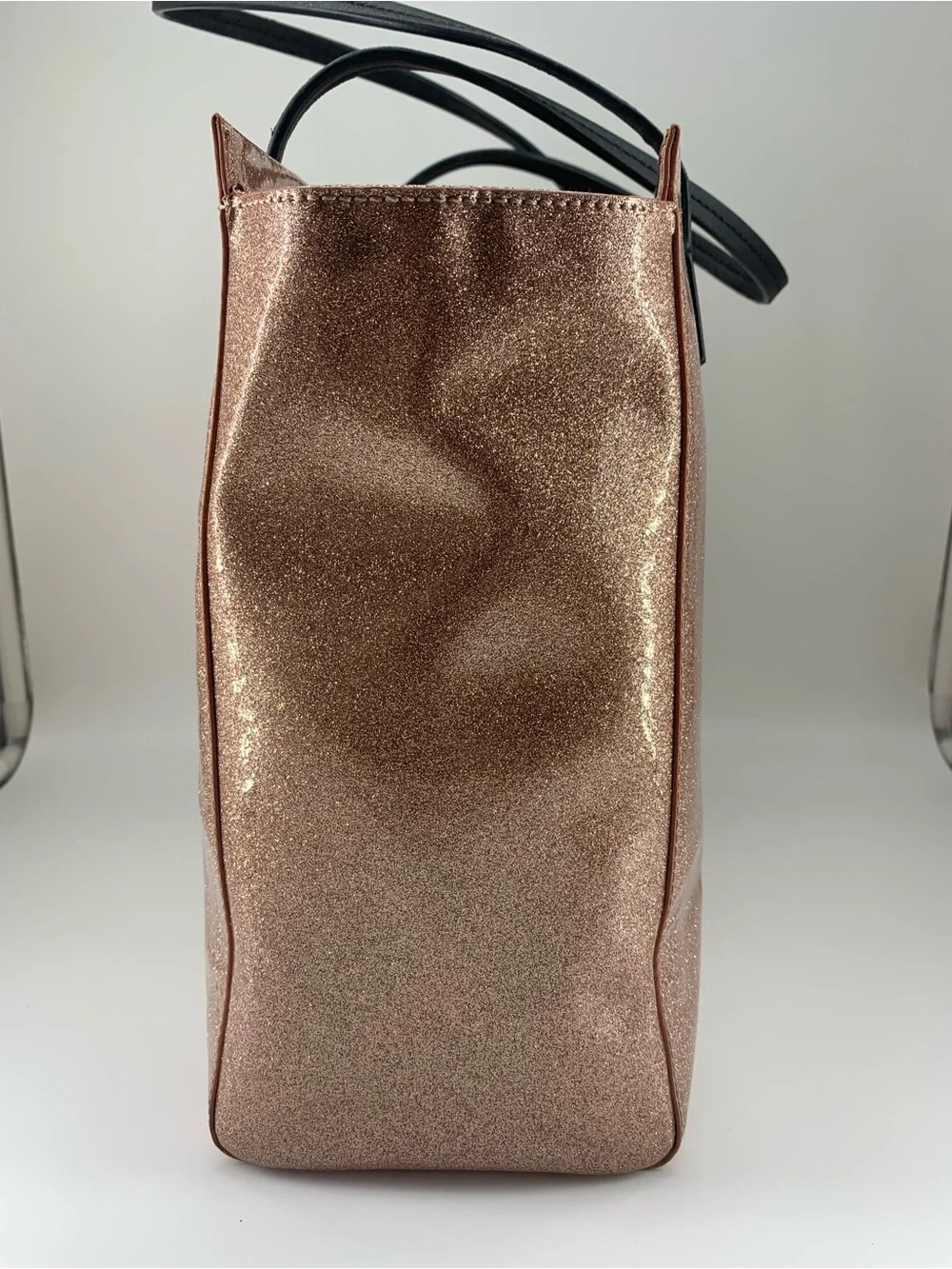 kate spade Mavis Street Taden Rose Gold Glitter Tote with Black Handles